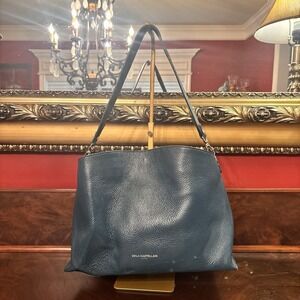 Viola Castellani Italy Pebbled Leather Shoulder Bag Teal Blue Large Tote Purse